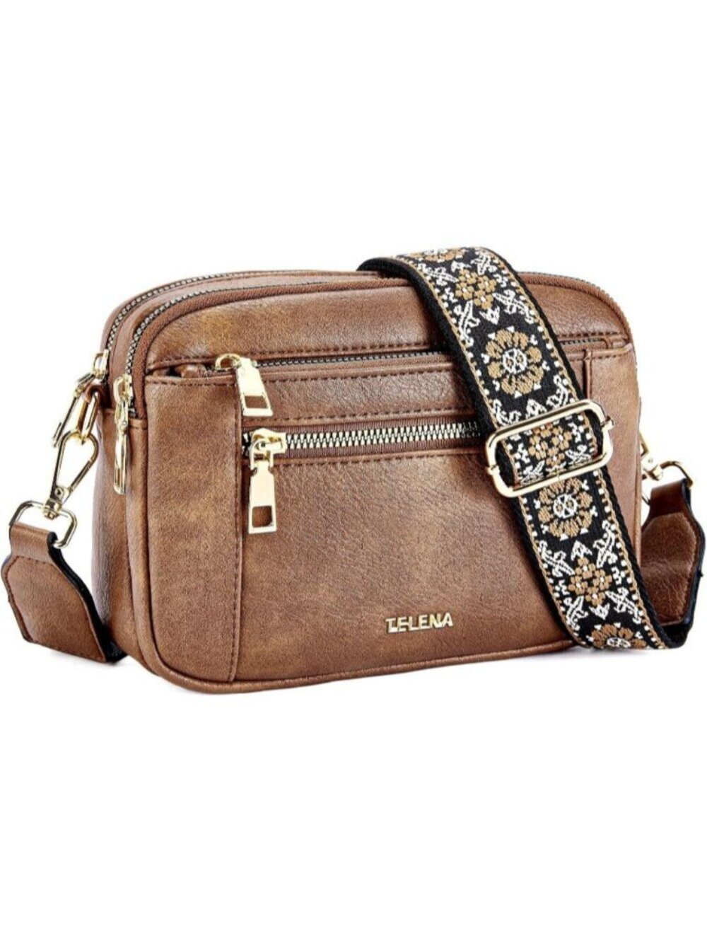 〽️Women's Brown Adjustable Wide Striped Vegan Leather Purse Crossbody Bags